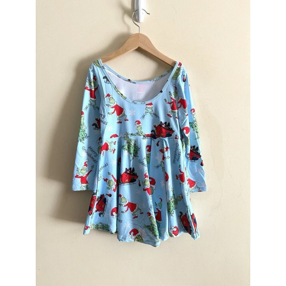 NEW Boutique Dr Seuss Grinch who stole Christmas Girls Long‎ Sleeve Dress 10-12